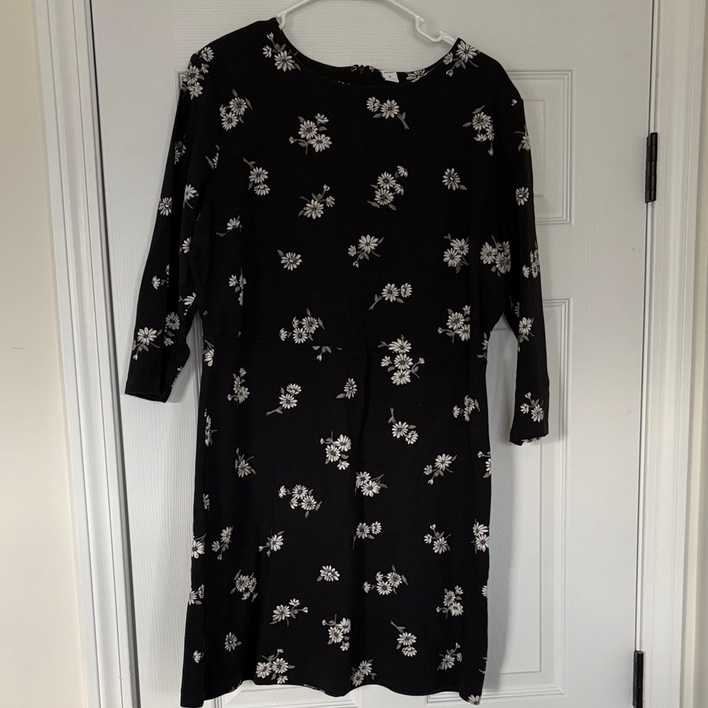 Old Navy Black Dress with White Floral Design